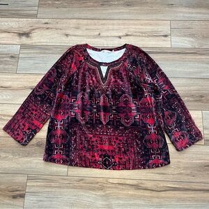 Soft Surroundings Velvet Ottoman Blouse SZ Large Fuchsia Beaded Boho Top